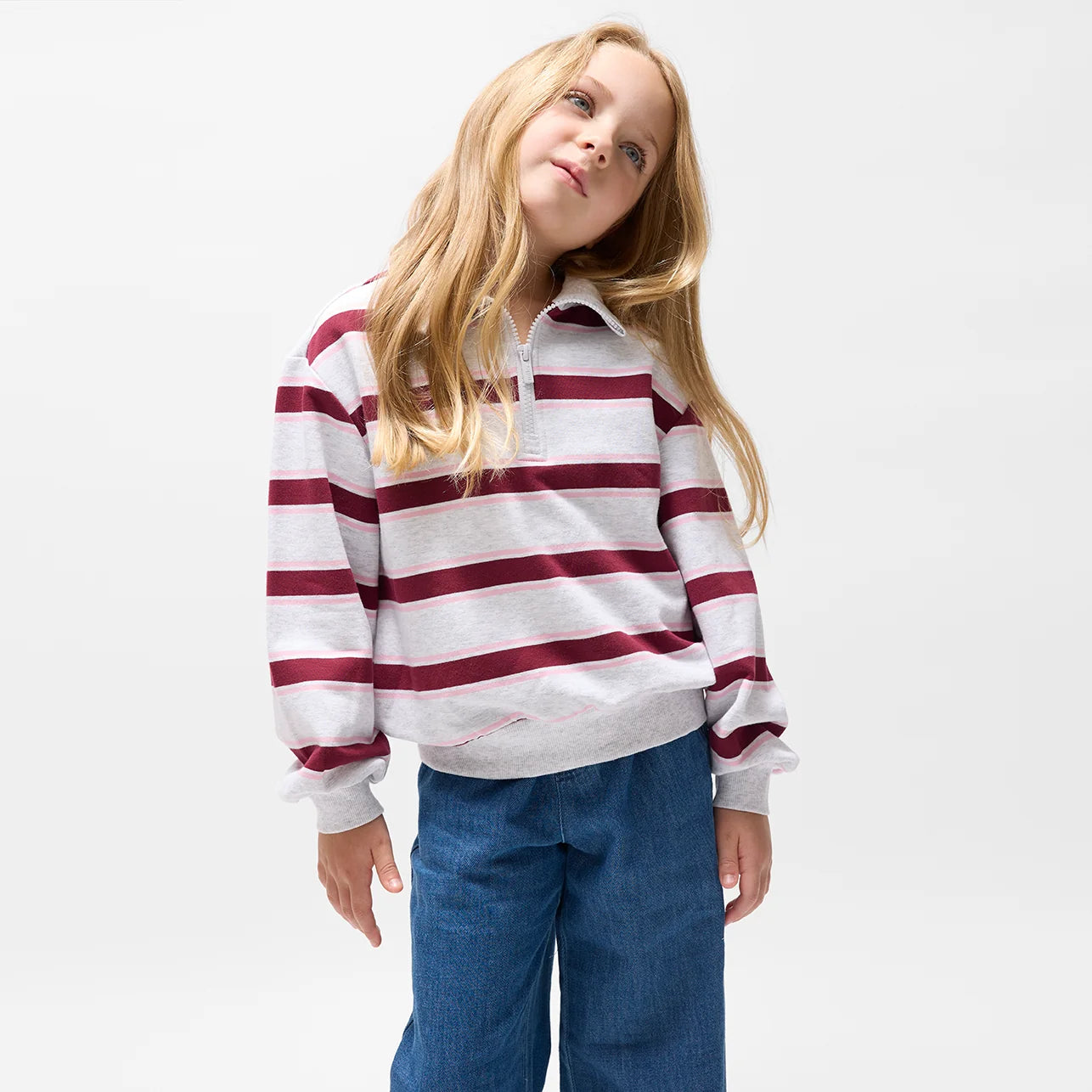 Miles the Label Maroon and Bubblegum Stripe Pullover