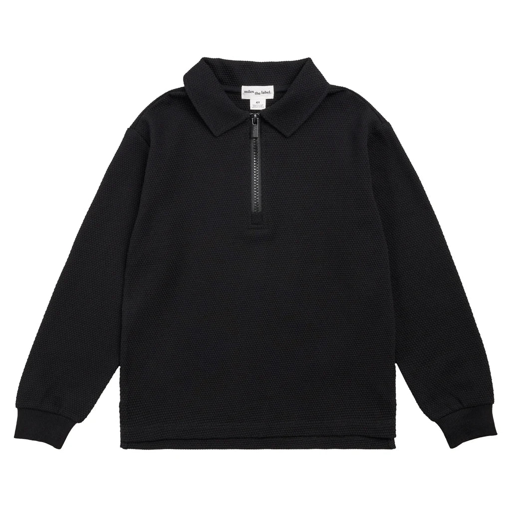 Miles the Label Long Sleeve Knit Polo || Black