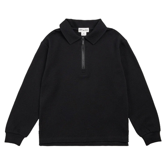 Miles the Label Long Sleeve Knit Polo || Black