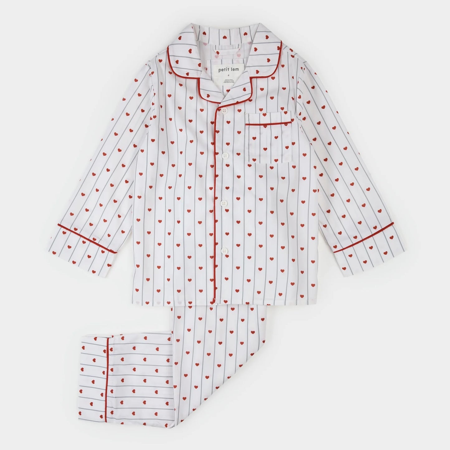 Petit Lem Heart Stripe on Poplin PJ Set