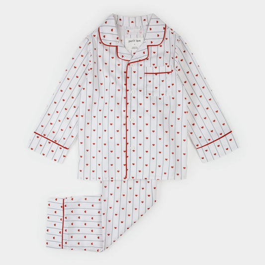 Petit Lem Heart Stripe on Poplin PJ Set