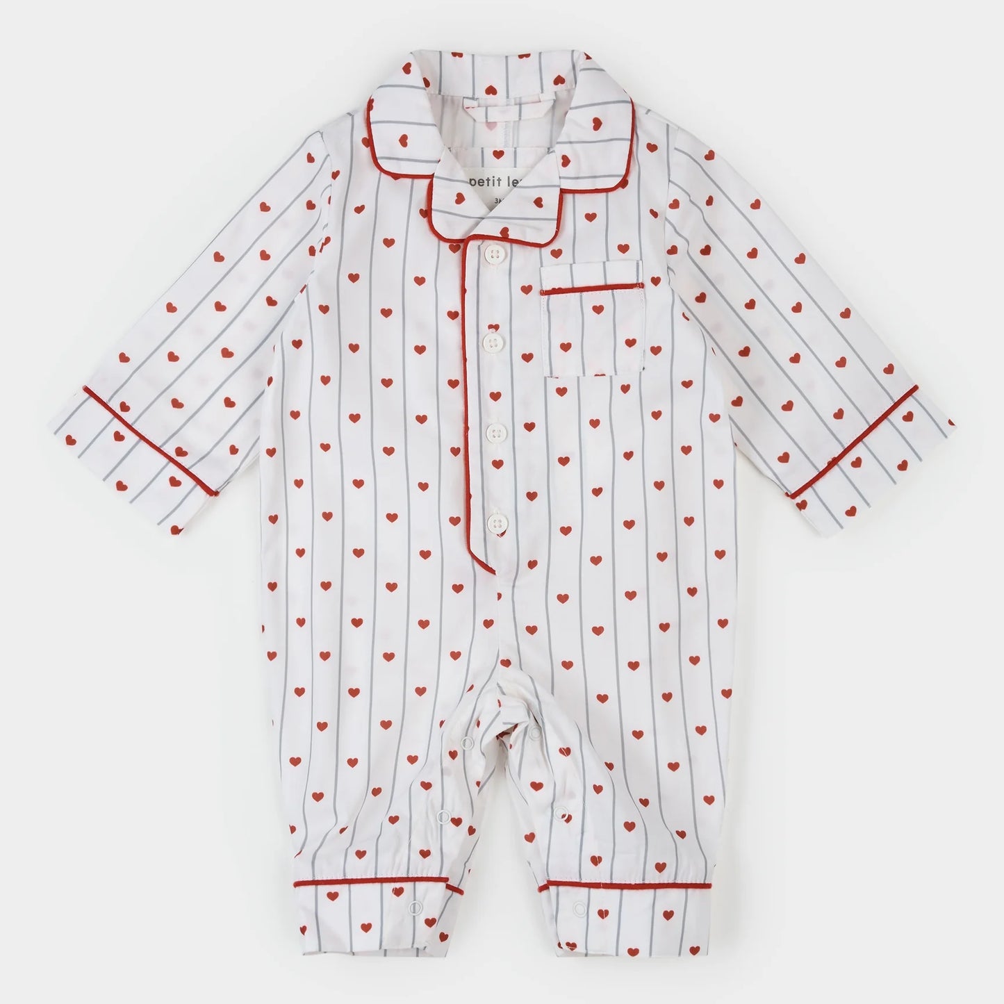 Petit Lem Heart Stripe on Poplin Onesie