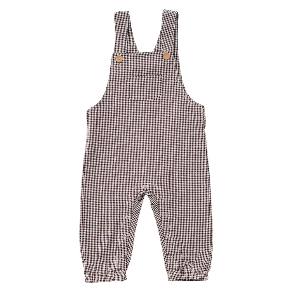 Mebie Baby Brown Plaid Overalls
