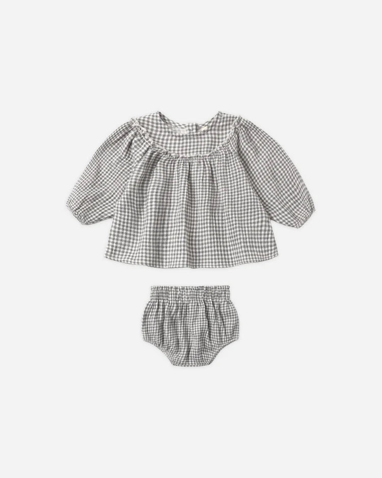 Quincy Mae Mia Top + Bloomer Set || Midnight Gingham