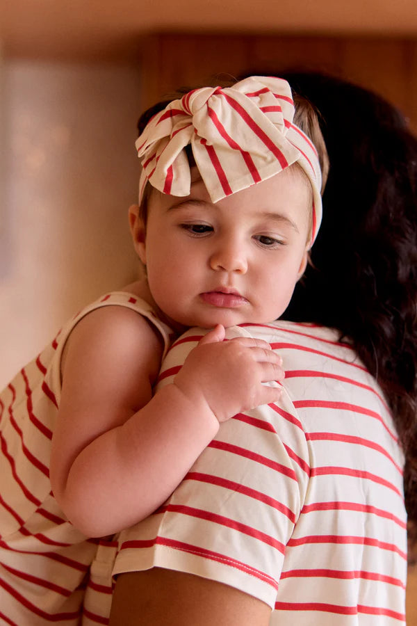 Bambi & Birdie Bow Headband || Red Stripe