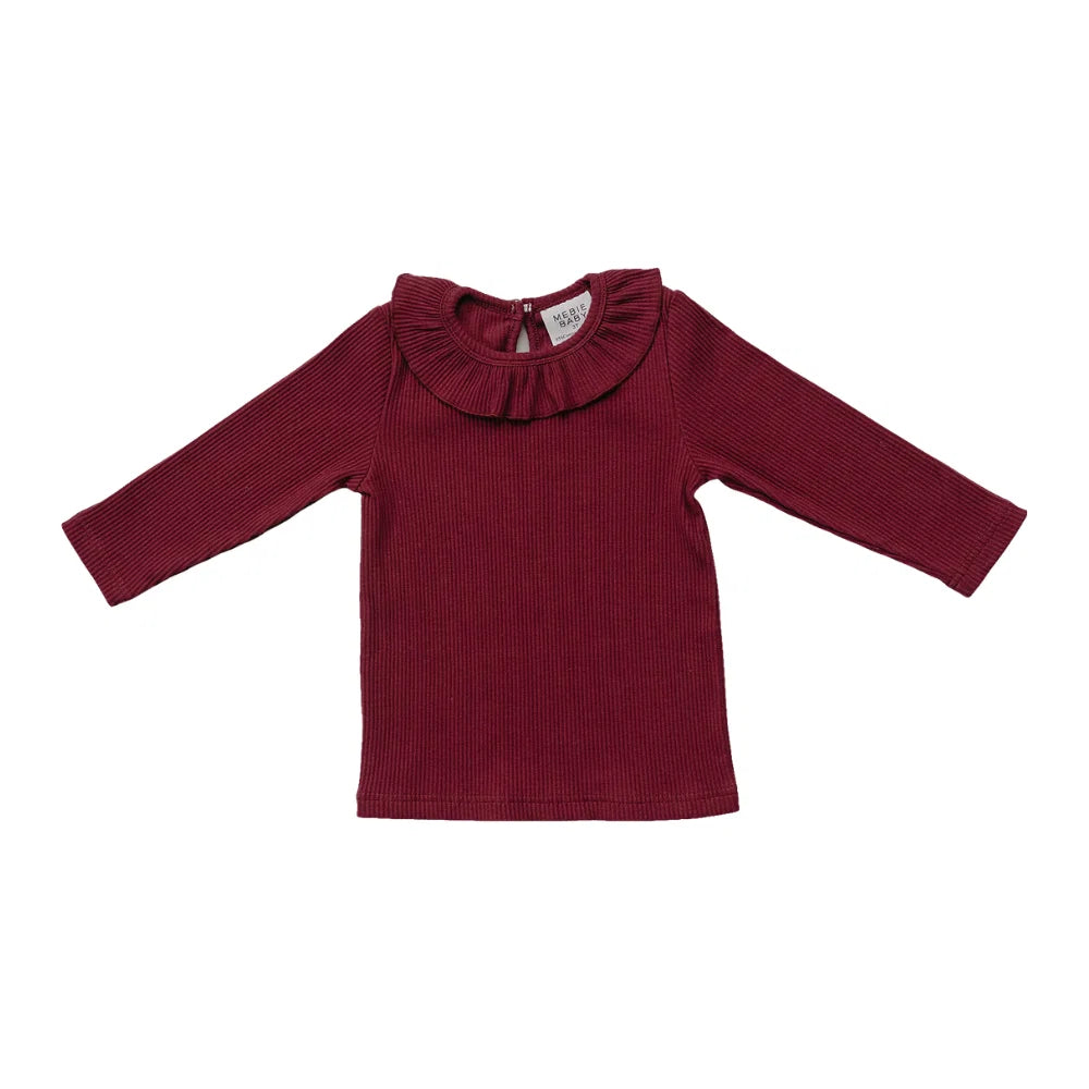 Mebie Baby Ribbed Ruffle Long Sleeve || Burgundy