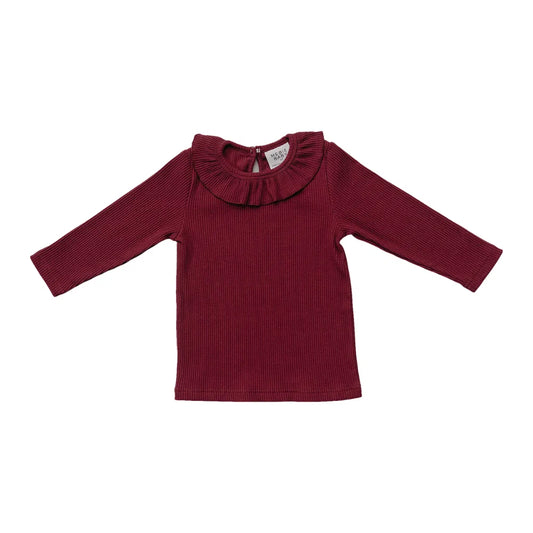 Mebie Baby Ribbed Ruffle Long Sleeve || Burgundy
