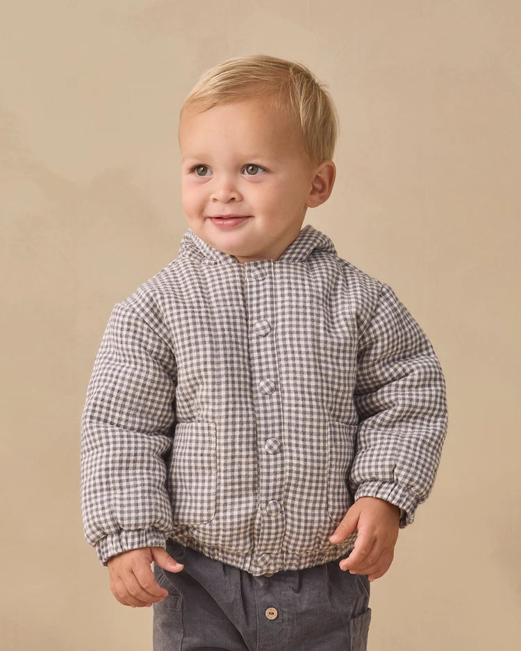 Quincy Mae Hooded Woven Jacket || Midnight Gingham