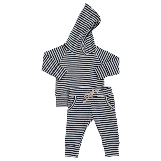 Mebie Baby Charcoal Stripe Ribbed Hooded Set