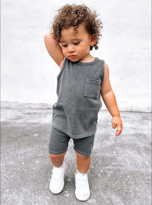 Little Bipsy Acid Wash Ribbed Tank || Black