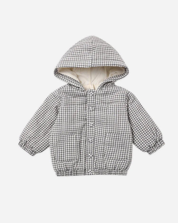 Quincy Mae Hooded Woven Jacket || Midnight Gingham