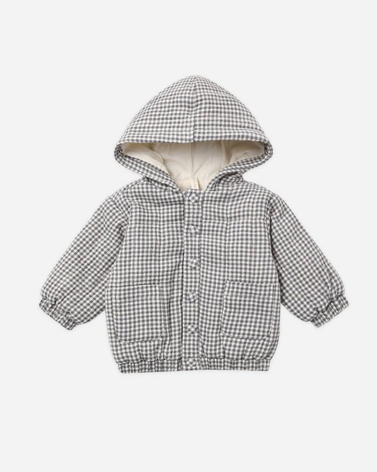 Quincy Mae Hooded Woven Jacket || Midnight Gingham