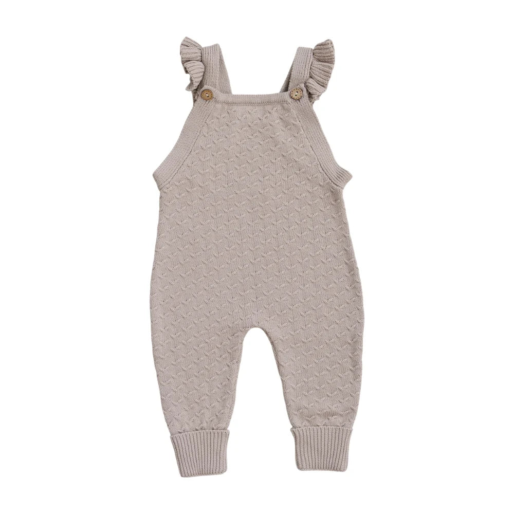 Mebie Baby Taupe Ruffle Knit Overalls