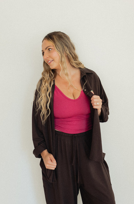 PRE-ORDER Jax + Lennon Ladies Button Down Shirt || Espresso
