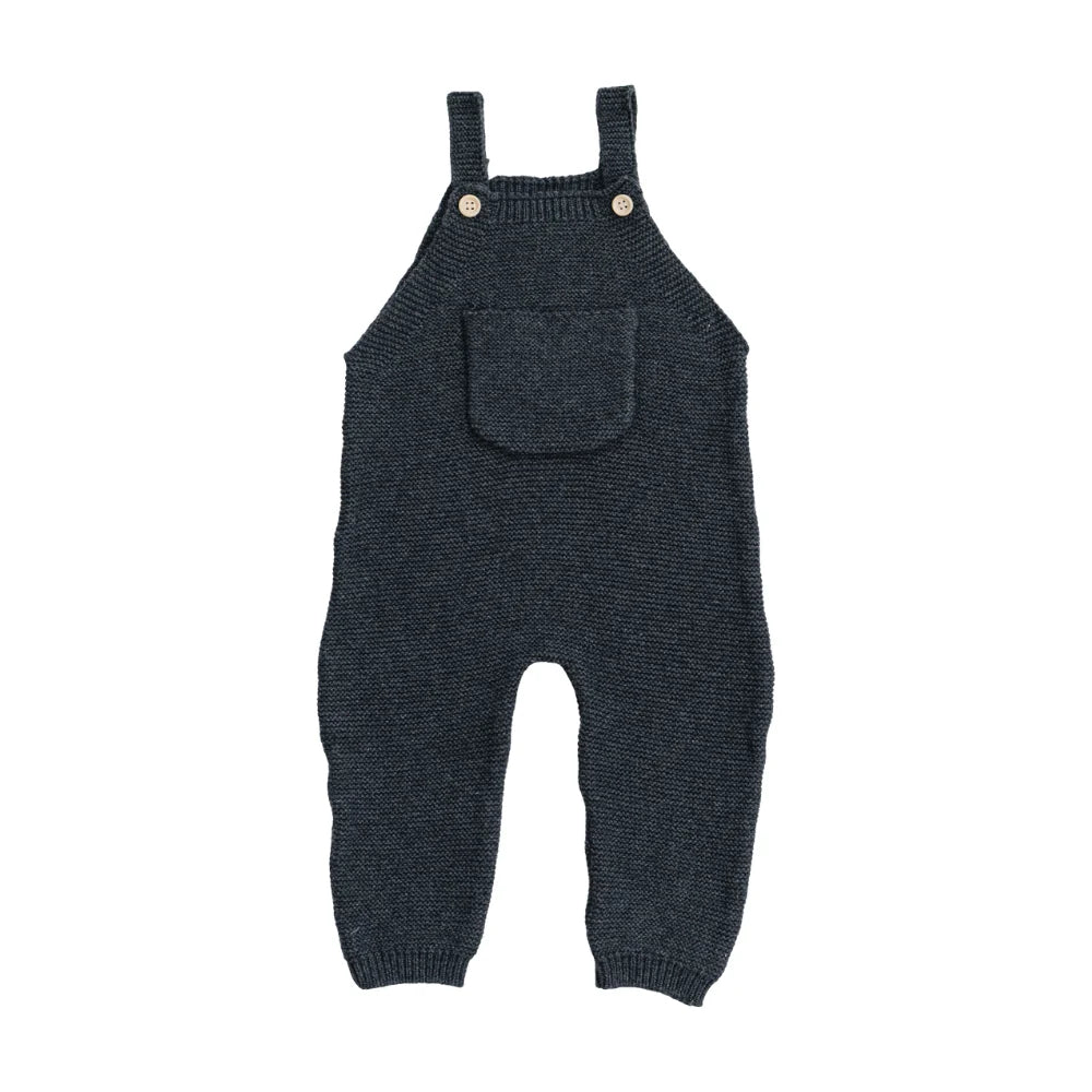Mebie Baby Charcoal Knit Pocket Overalls