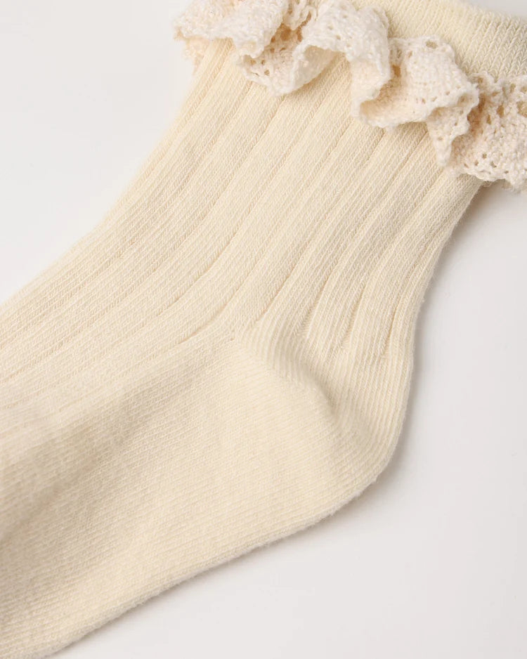 Rylee + Cru Lace Trim Socks || Rosewood, Natural