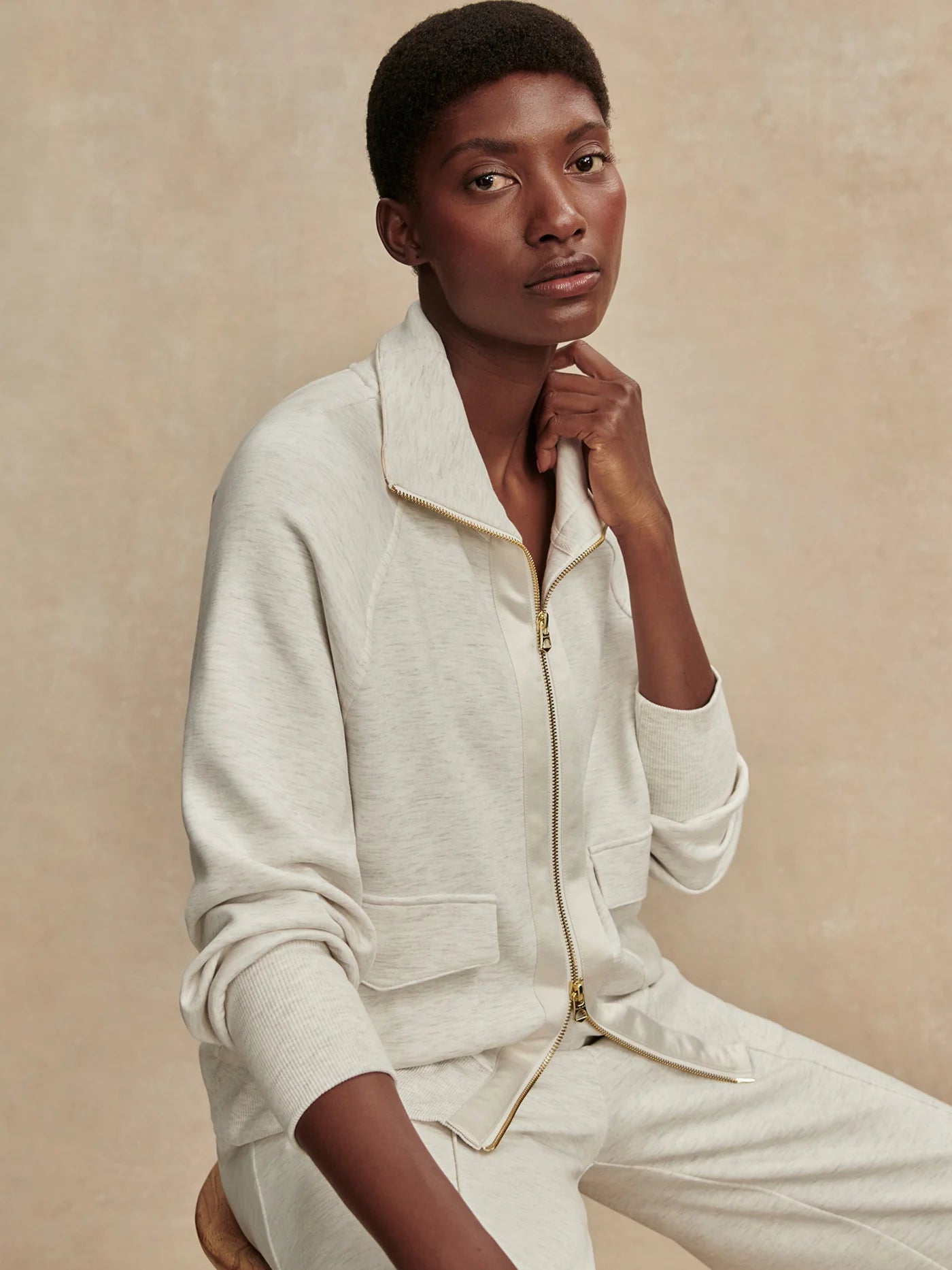 Varley Roxbury Zip-Through Sweat || Ivory Marl