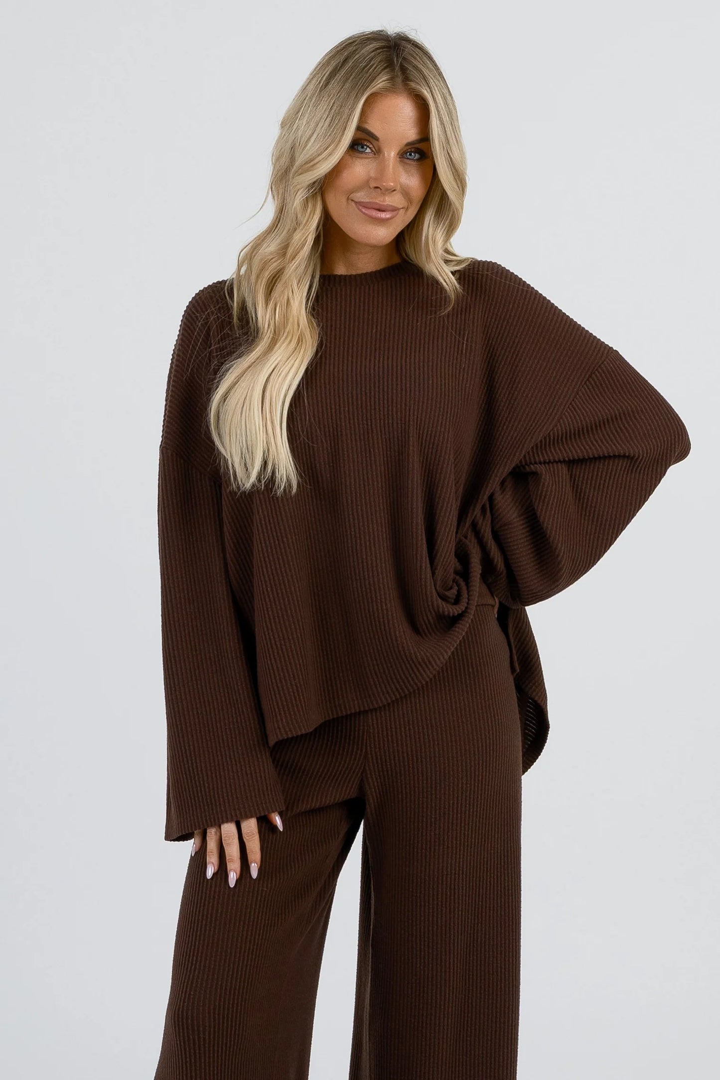 Foxy Kind Yacht Club Pant Set Long Sleeve || Cocoa