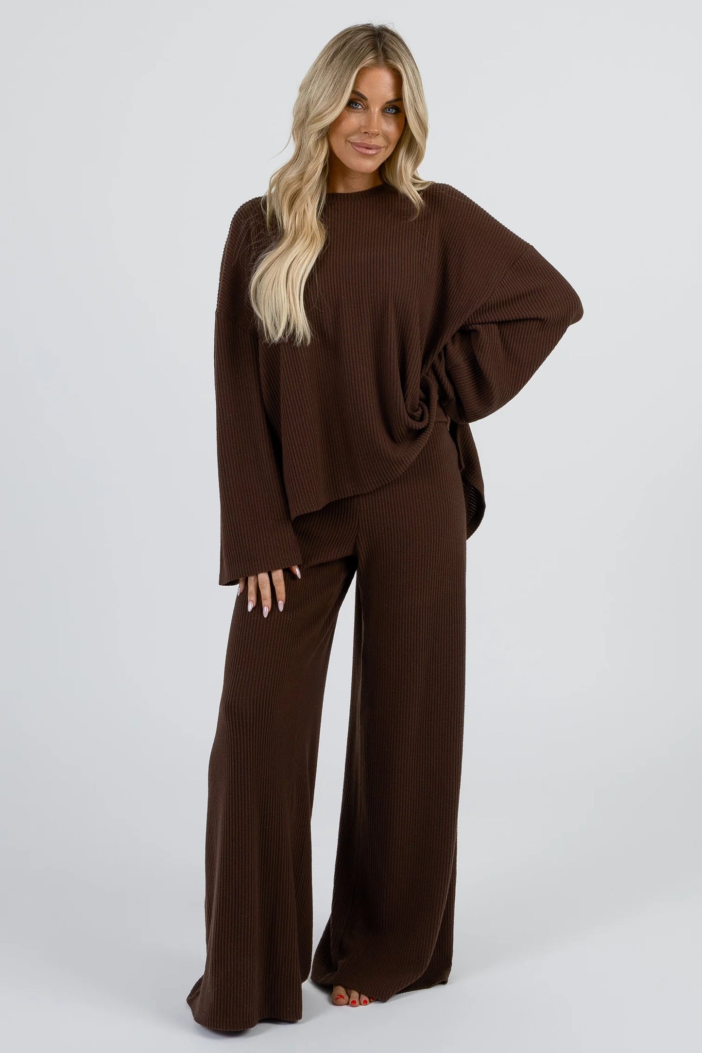 Foxy Kind Yacht Club Pant Set Long Sleeve || Cocoa