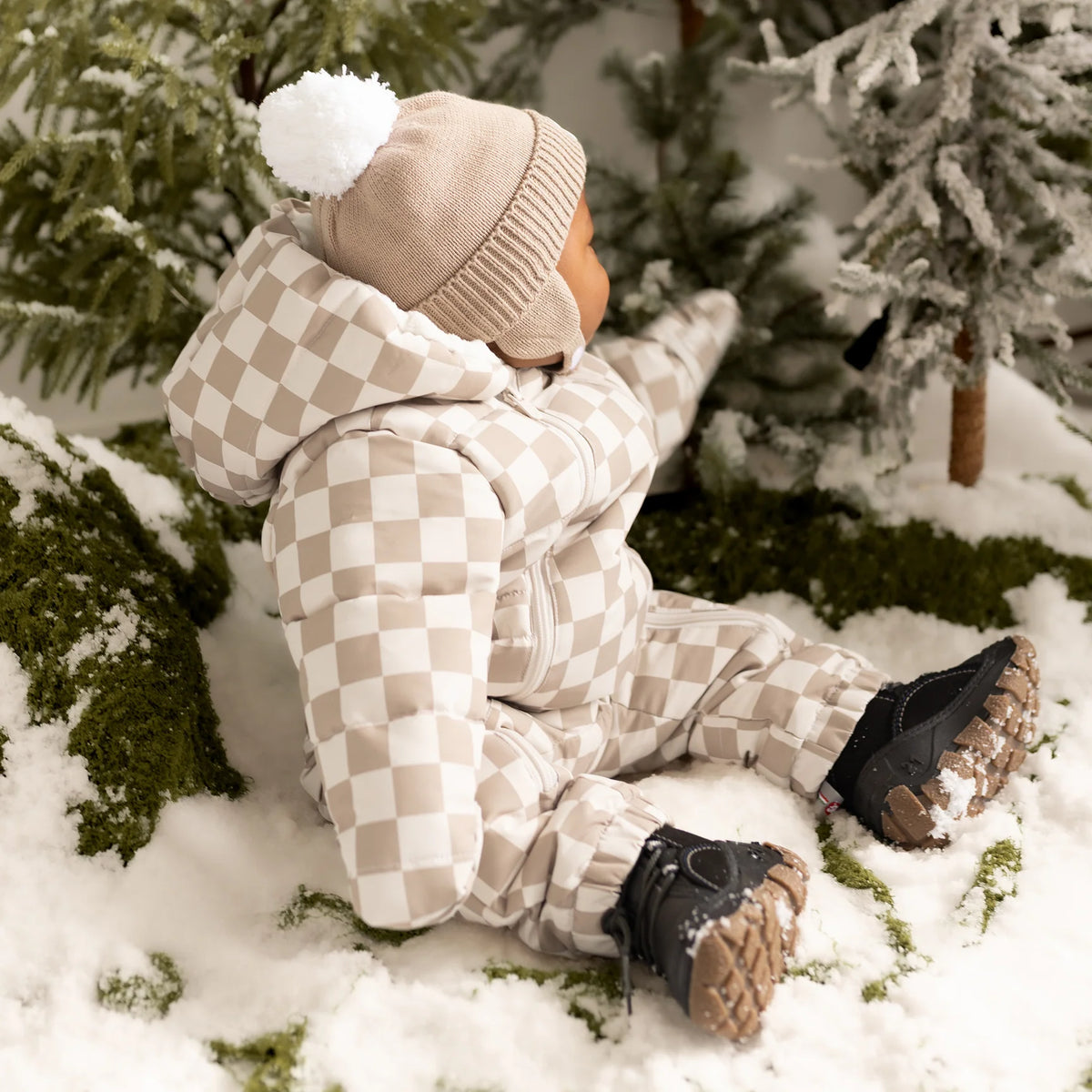 Petit Lem Baby Snowsuit || Taupe Check