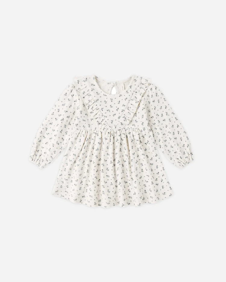 Quincy Mae Long Sleeve Ruffle V Dress || Blue Ditsy