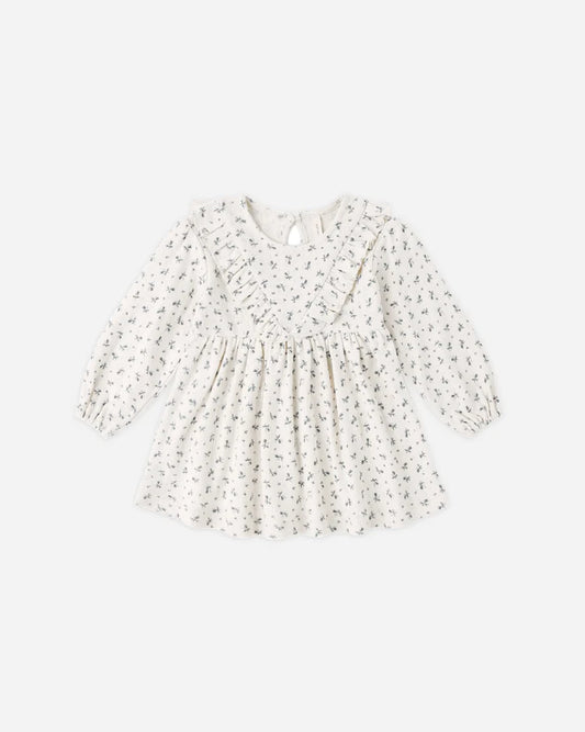 Quincy Mae Long Sleeve Ruffle V Dress || Blue Ditsy