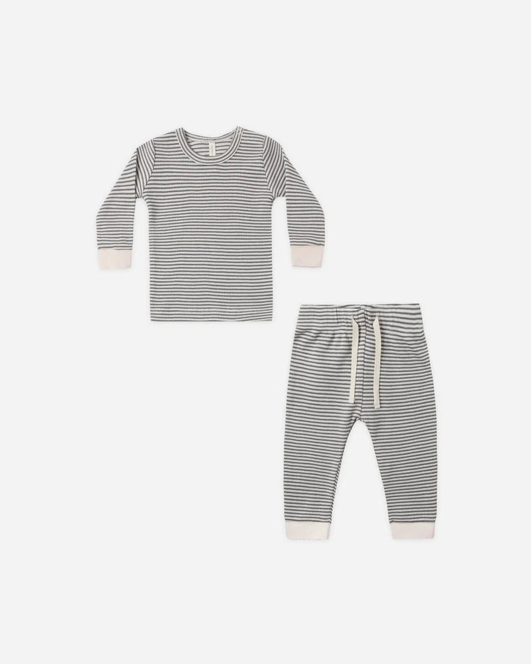 Quincy Mae Waffle Top + Pant Set || Midnight Microstripe