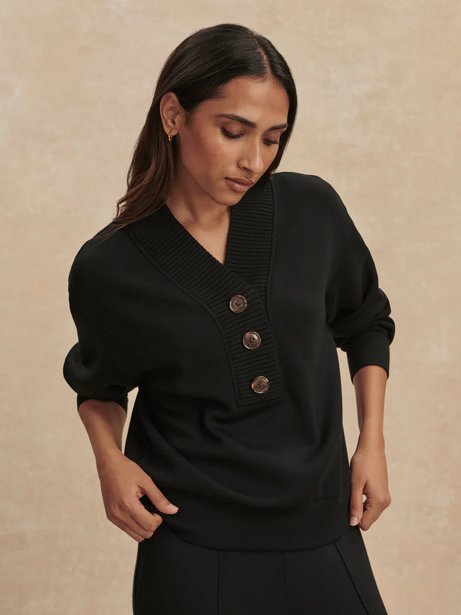 Varley Lucine Button Front Sweat || Black