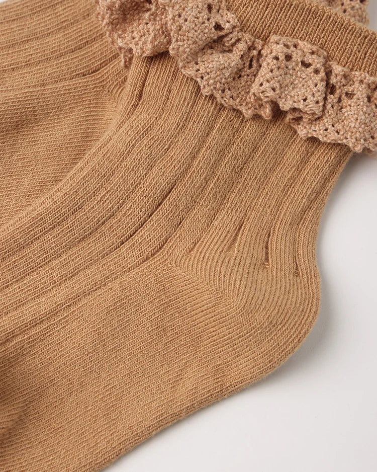Rylee + Cru Lace Trim Socks || Fawn, Midnight