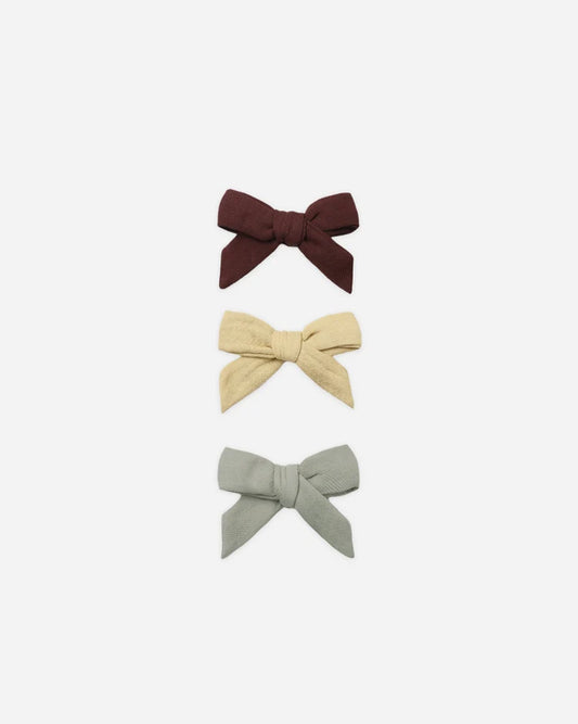 Quincy Mae Bows with Clip, Set of 3 || Black Cherry, Butterscotch, Laurel