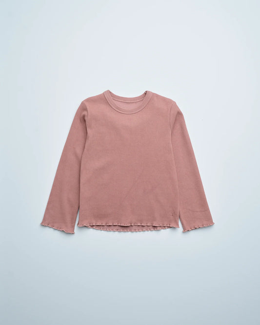 PRE-ORDER Little Bipsy Long Sleeve Ribbed Lettuce Trim Tee || Pink