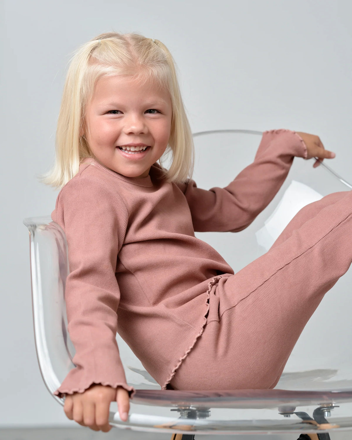 PRE-ORDER Little Bipsy Long Sleeve Ribbed Lettuce Trim Tee || Pink