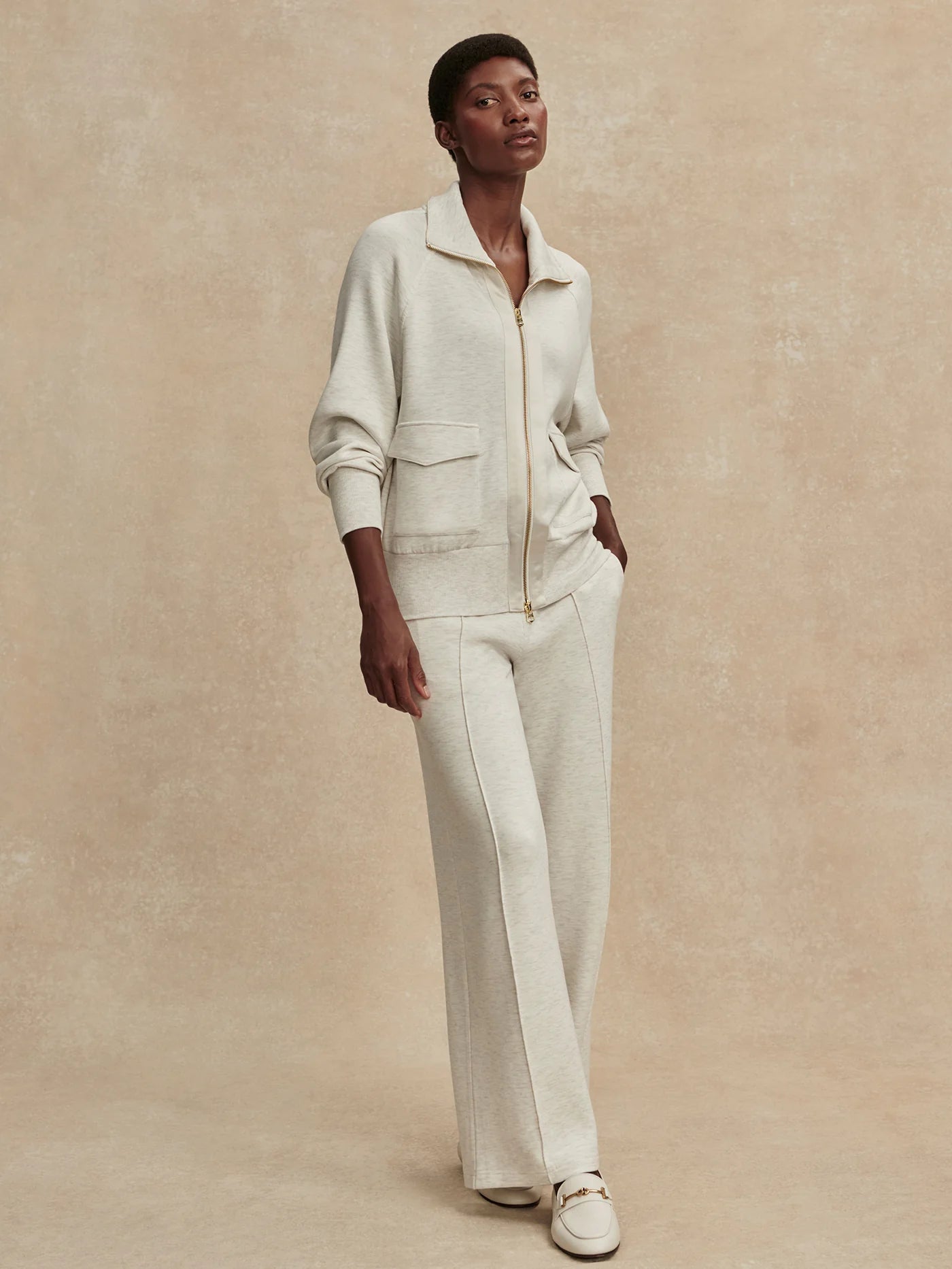 Varley Roxbury Zip-Through Sweat || Ivory Marl