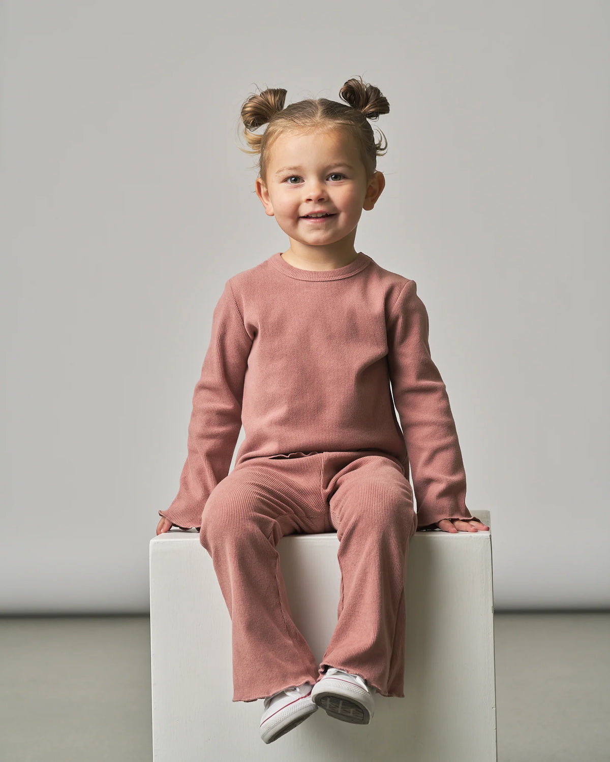 PRE-ORDER Little Bipsy Long Sleeve Ribbed Lettuce Trim Tee || Pink