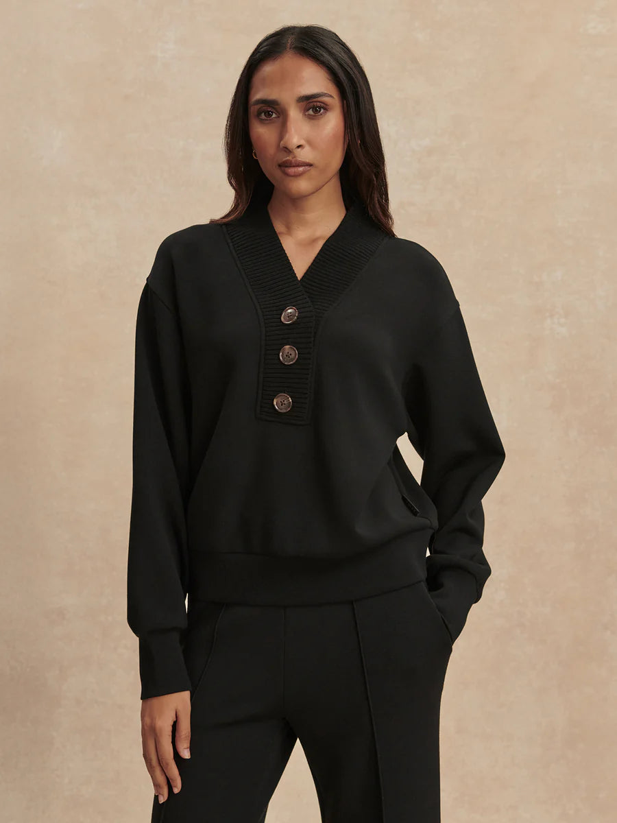 Varley Lucine Button Front Sweat || Black