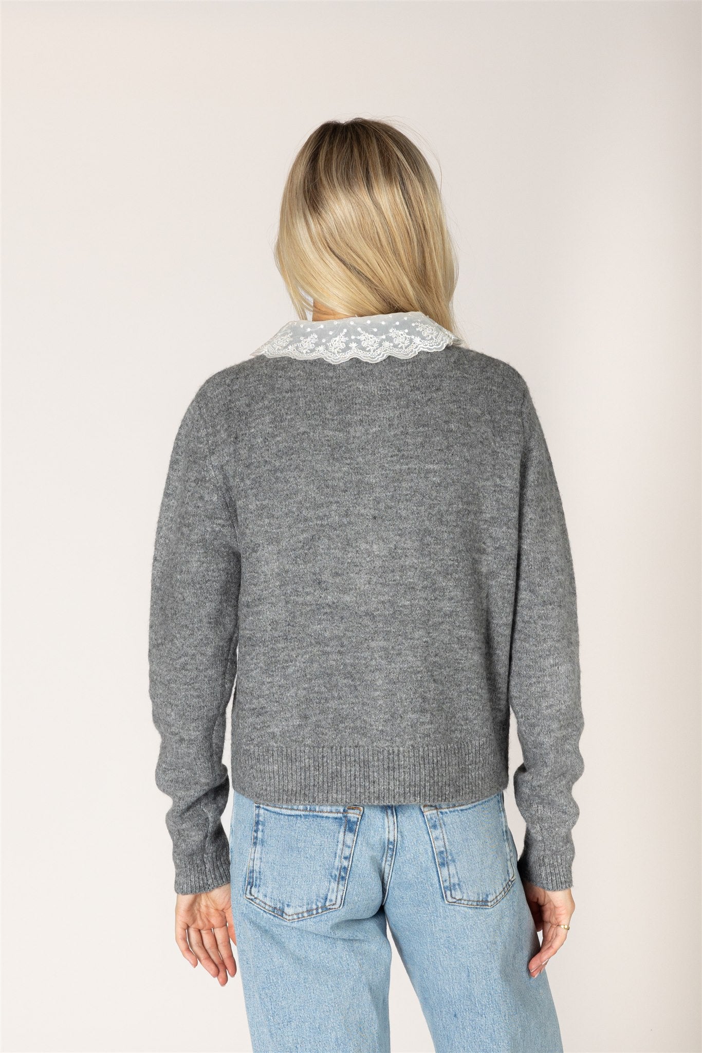 LYLA + LUXE Novelty Lace Collar Cardi