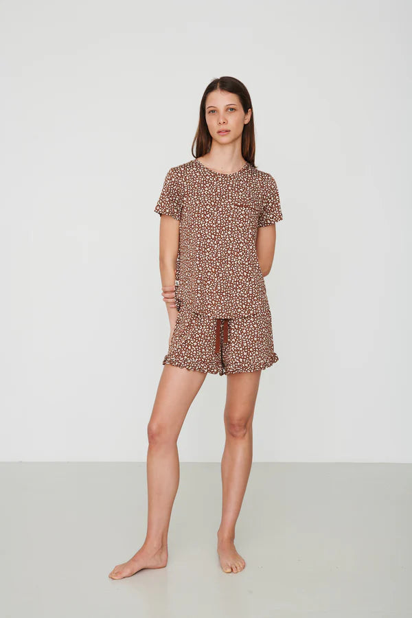 Bambi & Birdie Ruffled Short Set || Brown Floral