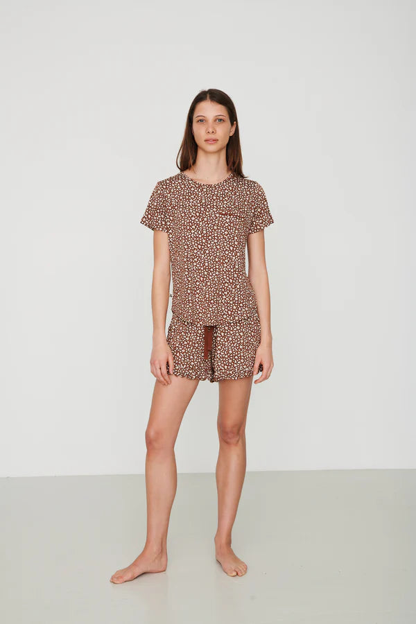 Bambi & Birdie Ruffled Short Set || Brown Floral