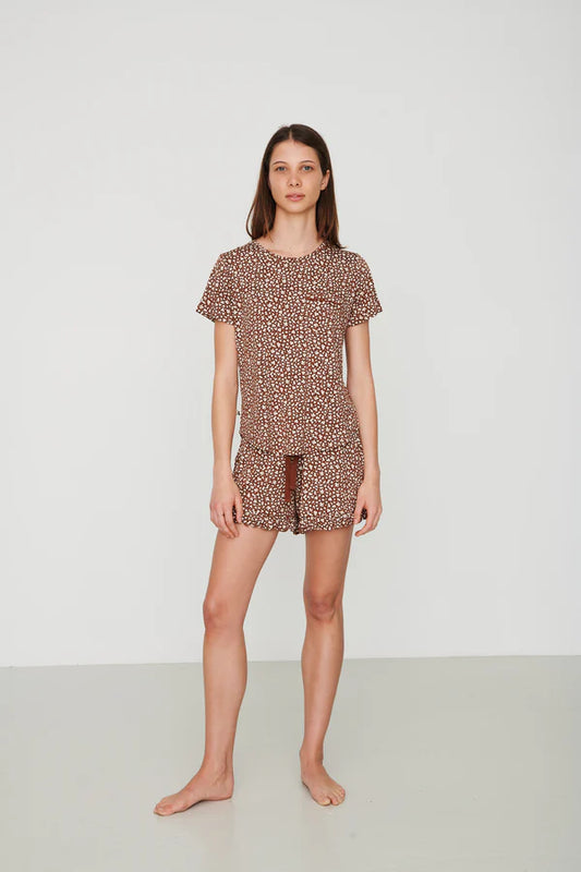 Bambi & Birdie Ruffled Short Set || Brown Floral