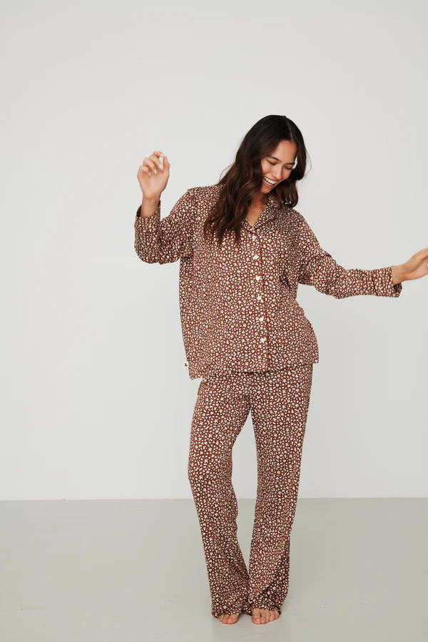 Bambi & Birdie Ladies Collared Set || Brown Floral