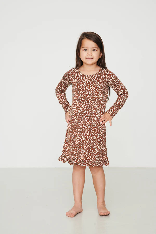 Bambi & Birdie Ruffled Sleep Dress || Brown Floral