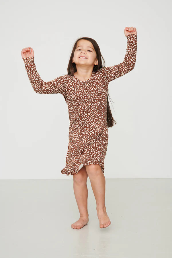 Bambi & Birdie Ruffled Sleep Dress || Brown Floral