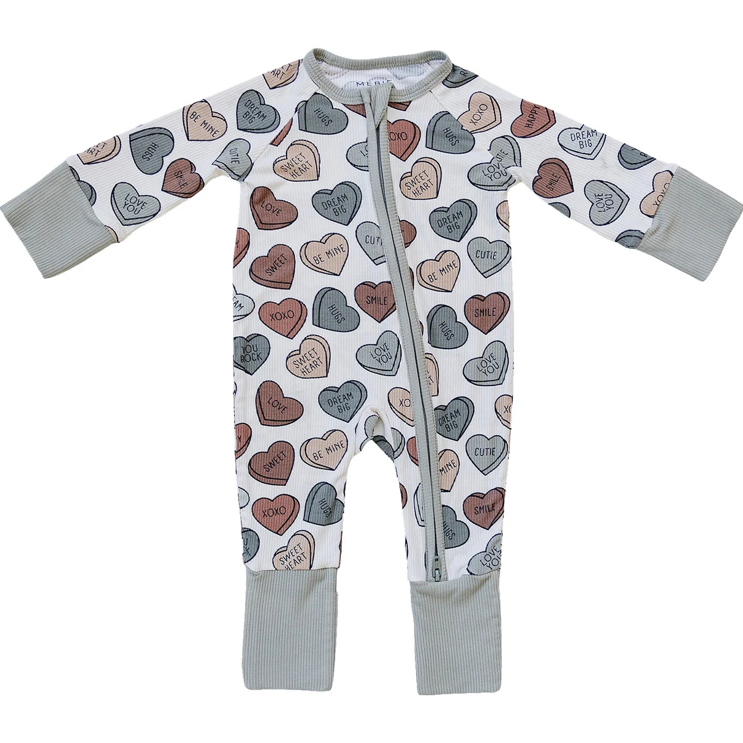 Mebie Baby Conversation Hearts Ribbed Bamboo Zipper