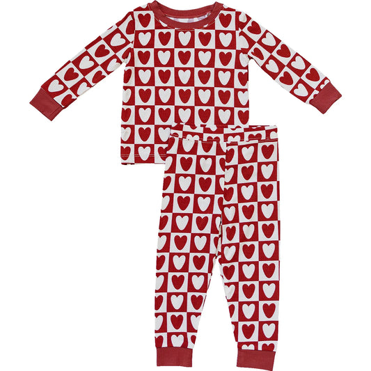 Mebie Baby Checkered Hearts Ribbed Bamboo Cozy Set