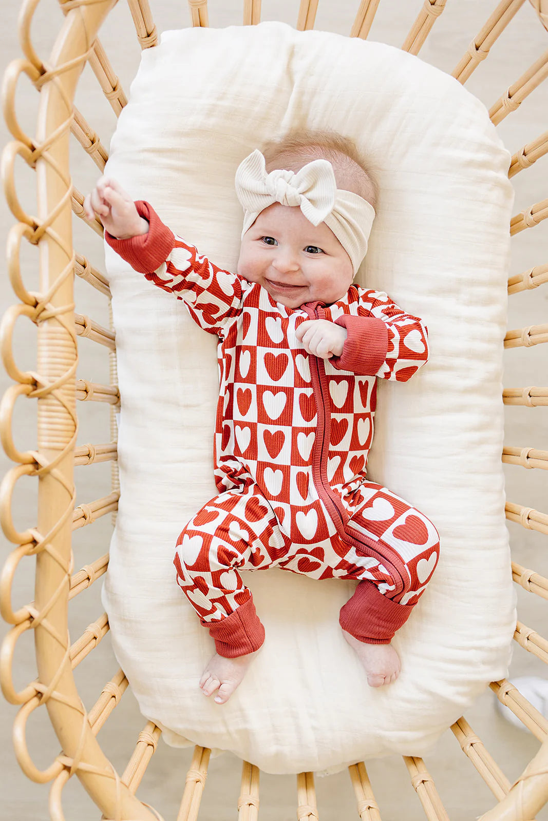 Mebie Baby Checkered Hearts Ribbed Bamboo Zipper