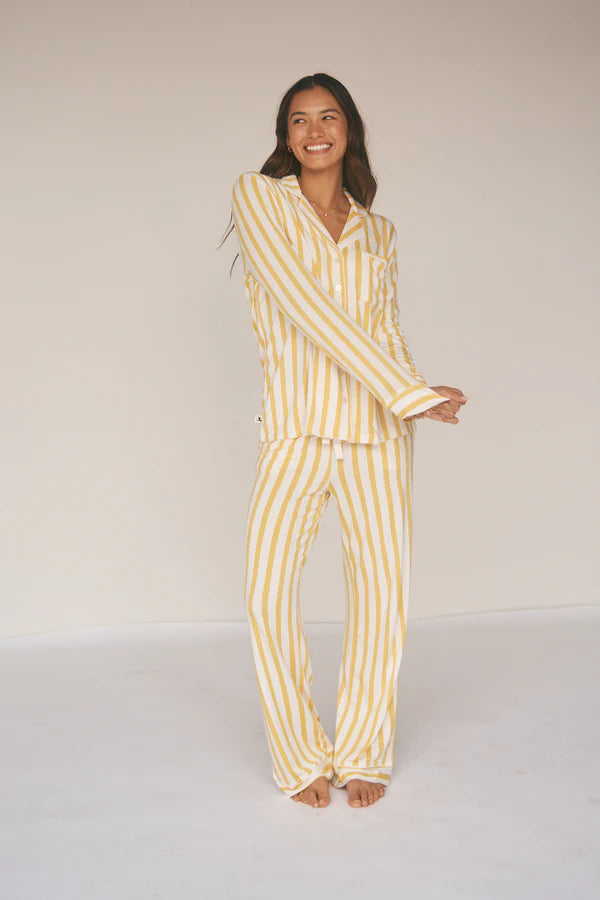Bambi & Birdie Ladies Collared Set || Yellow Stripe