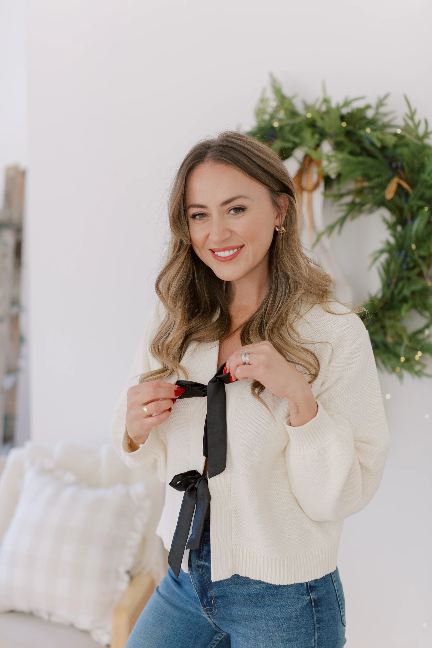 Smash + Tess x Fallon Farinacci Bow Cardigan || Cream