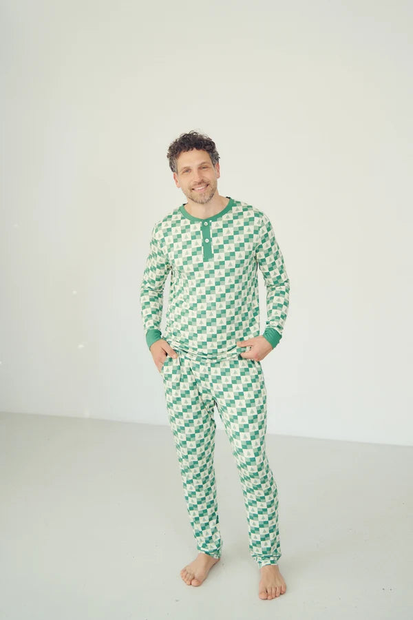 Bambi & Birdie Men's Henley Wide Leg Set || Evergreen Check