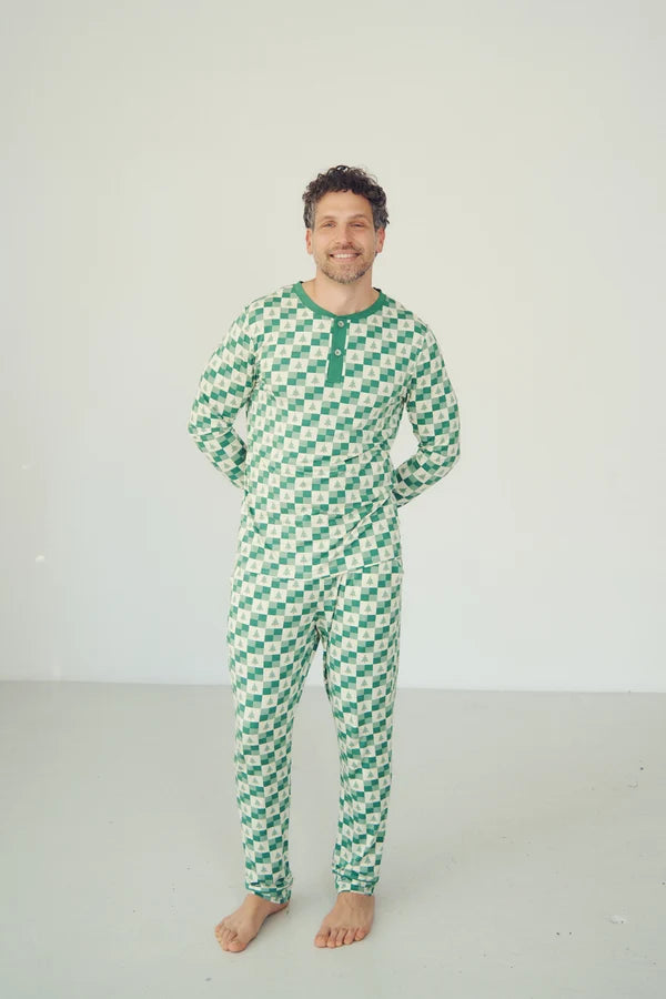 Bambi & Birdie Men's Henley Wide Leg Set || Evergreen Check