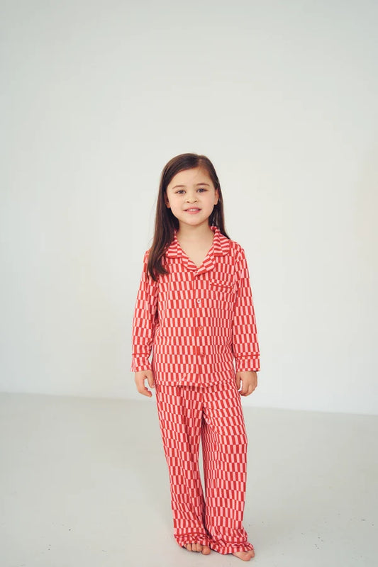 Bambi & Birdie Kids Collared Set || Candy Cane Check